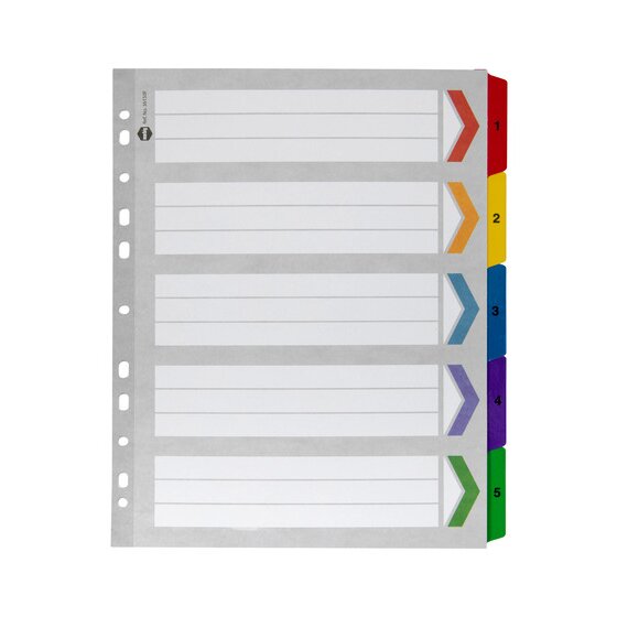 Marbig Indices and Dividers 1-5 Tab Manilla A4 Extra Wide Multi Colour