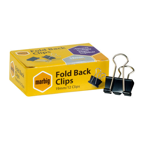 Marbig Fold Back Clips 19mm Black Box of 12