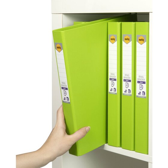 Marbig Ring Binder 25mm 2D Polyethylene A4 Lime Box of 6