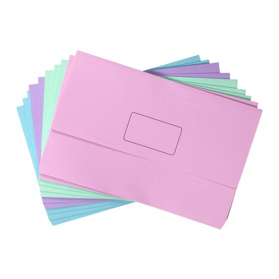 Marbig Slimpick Document Wallet Foolscap Pastel Assorted Pack of 10
