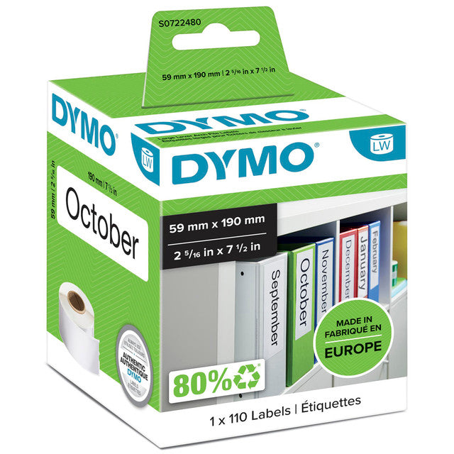 Dymo LabelWriter Lever Arch File Labels 59 x 190mm Single Roll 110 Labels