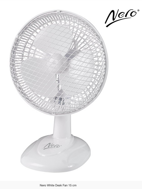 Nero Mains Powered Desk Fan 15cm White