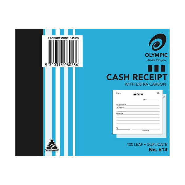 Olympic Cash Receipt Book 614 Carbon Duplicate 100 Leaf 100 x 125mm