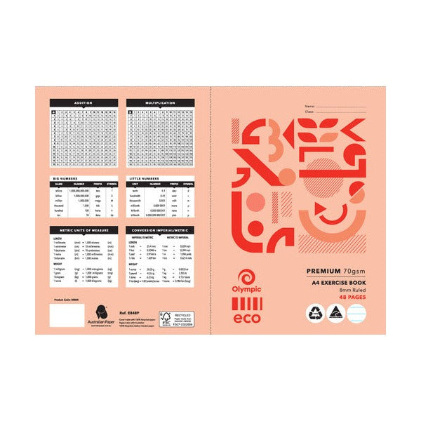 Olympic Eco Exercise Book A4 48 Pages 8mm Ruling Stapled Pack of 20