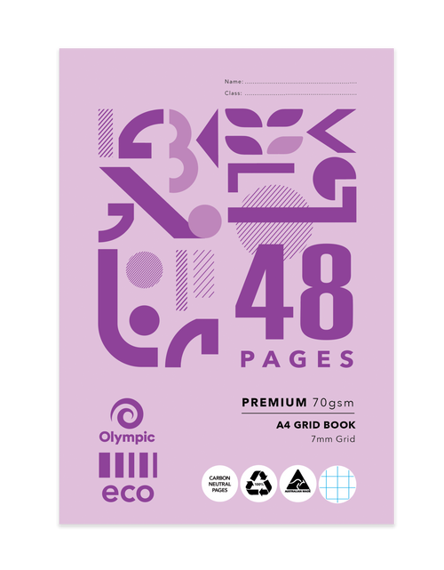 Olympic Eco Grid Exercise Book A4 48 Pages 7mm Stapled Pack of 20