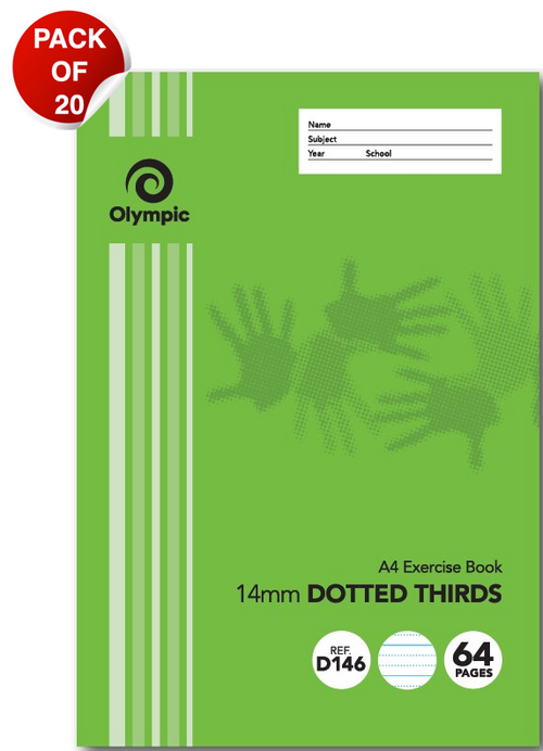 Olympic Exercise Book A4 64 Pages 14mm Dotted Thirds Ruled Pack of 20