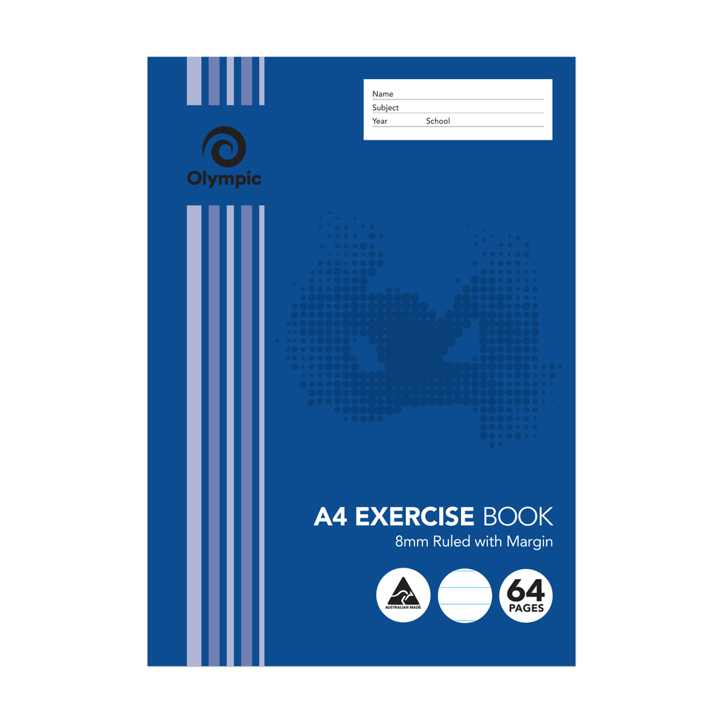 Olympic Exercise Book A4 64 Pages 8mm Feint Stapled Pack of 20