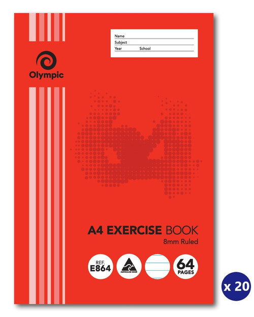 Olympic Exercise Book A4 64 Pages 8mm Feint Stapled Pack of 20