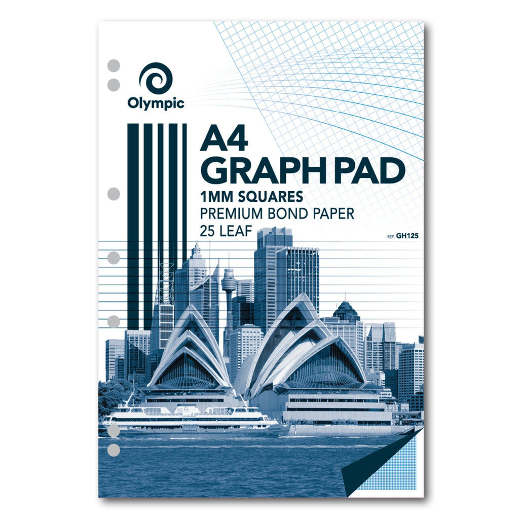 Olympic Graph Pad A4 25 Leaf 1mm Squares Ruled Pack of 5