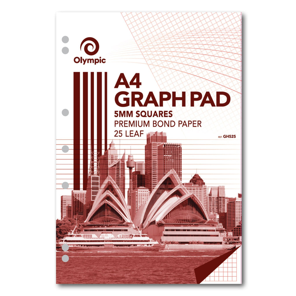Olympic Graph Pad A4 25 Leaf 5mm Squares Ruled Pack of 5