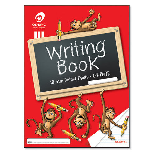 Olympic Monkey Writing Book 64 Pages 18mm Dotted Thirds Stapled Pack of 10