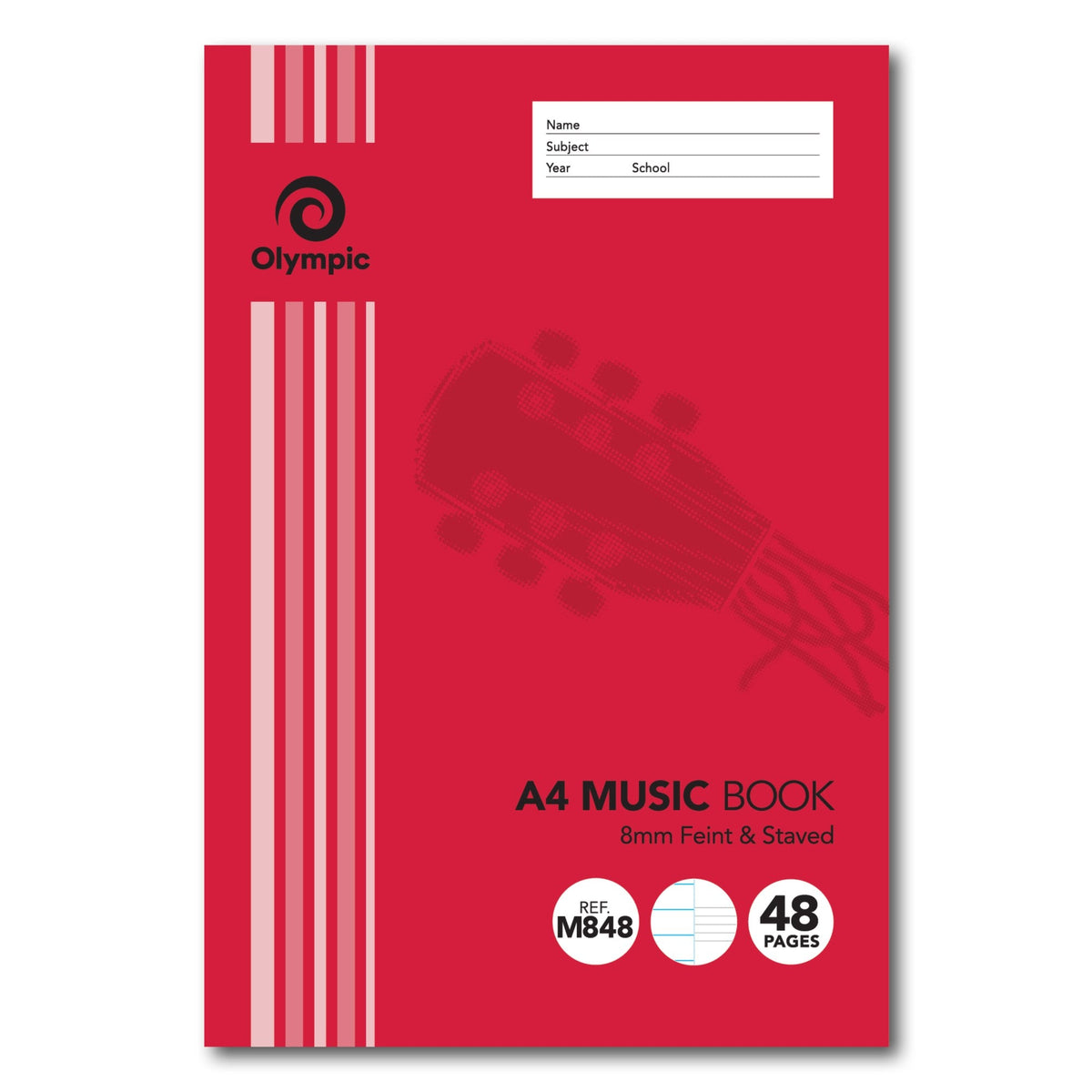 Olympic Music Book A4 48 Pages 8mm Feint and Staved Pack of 20