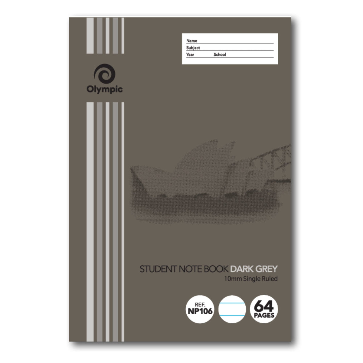 Olympic NSW Student Notebook Single Ruled 10mm Dark Grey 250 x 175mm Box of 20