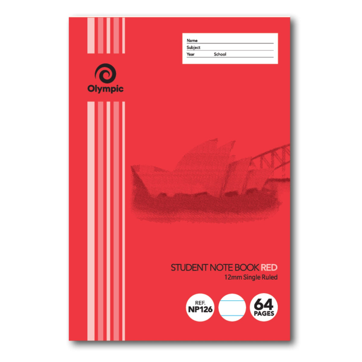 Olympic NSW Student Notebook Single Ruled 12mm Red 250 x 175mm Box of 20