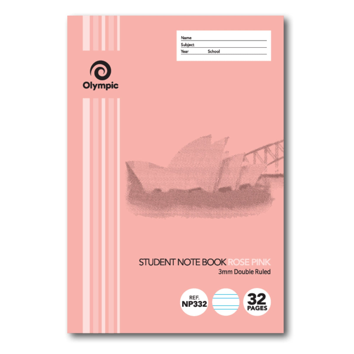 Olympic NSW Student Notebook Double Ruled 3mm Rose Pink 250 x 175mm Box of 20