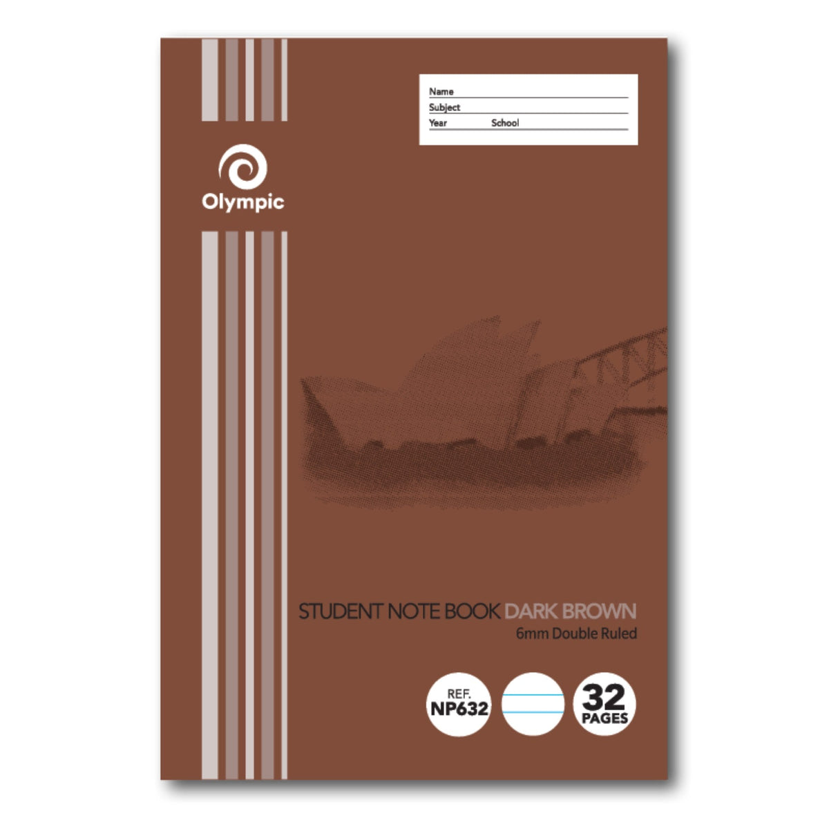 Olympic NSW Student Notebook Double Ruled 6mm Dark Brown 250 x 175mm Box of 20