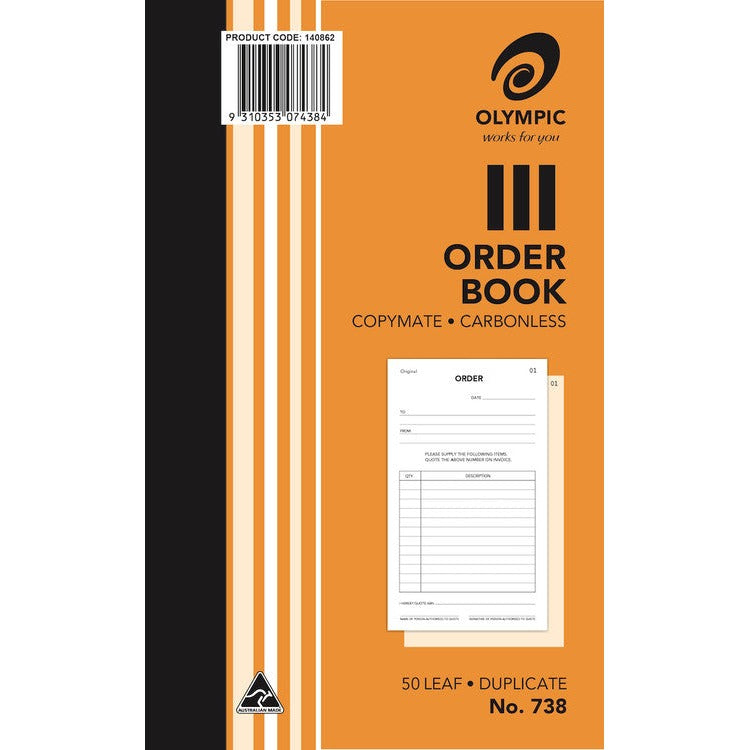 Olympic Order Book 738 Carbonless Duplicate 50 Leaf 200 x 125mm
