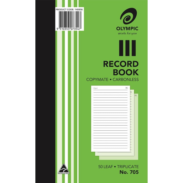 Olympic Record Book 705 Carbonless Triplicate 50 Leaf 200 x 125mm
