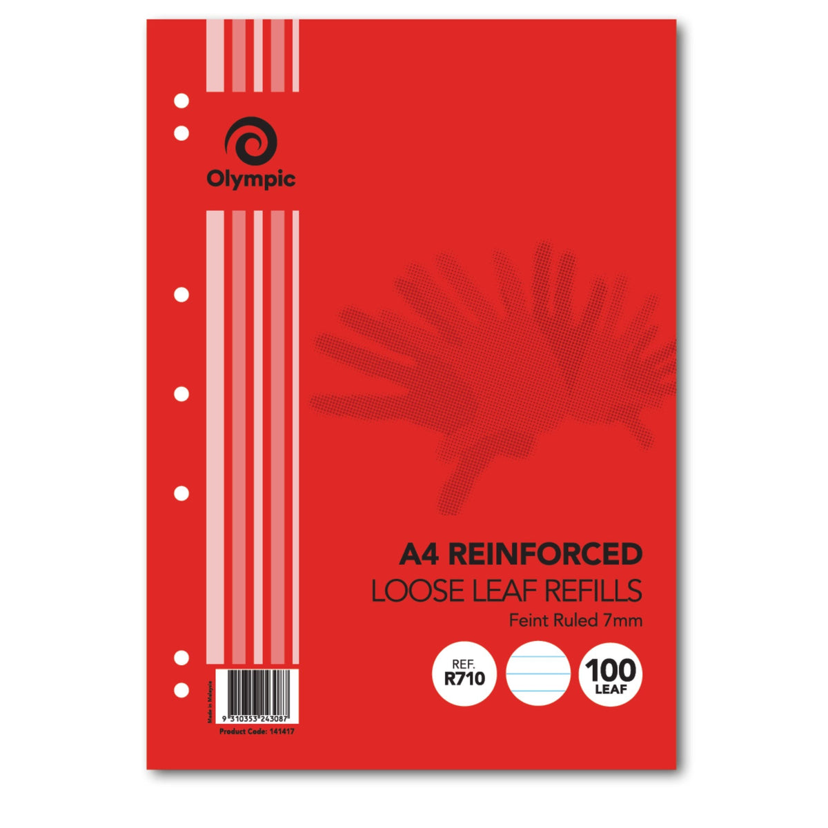Olympic Loose Leaf Refill Reinforced A4 7mm Ruled 100 Leaf