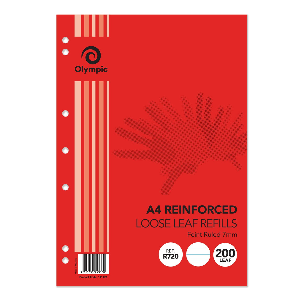 Olympic Loose Leaf Refill Reinforced A4 7mm Ruled 200 Leaf Box of 10