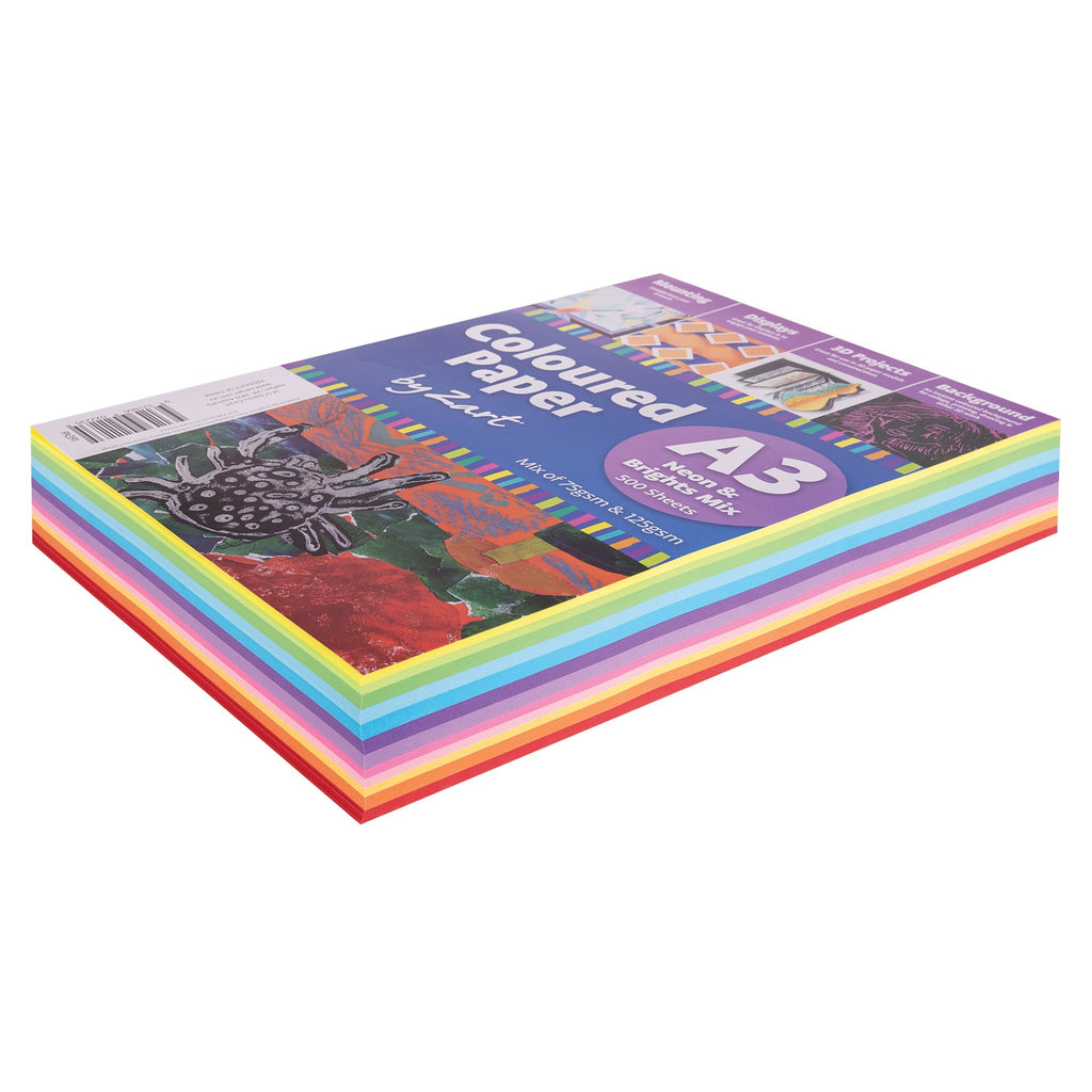 Zart Coloured Paper Neon and Bright A3 Assorted Ream of 500