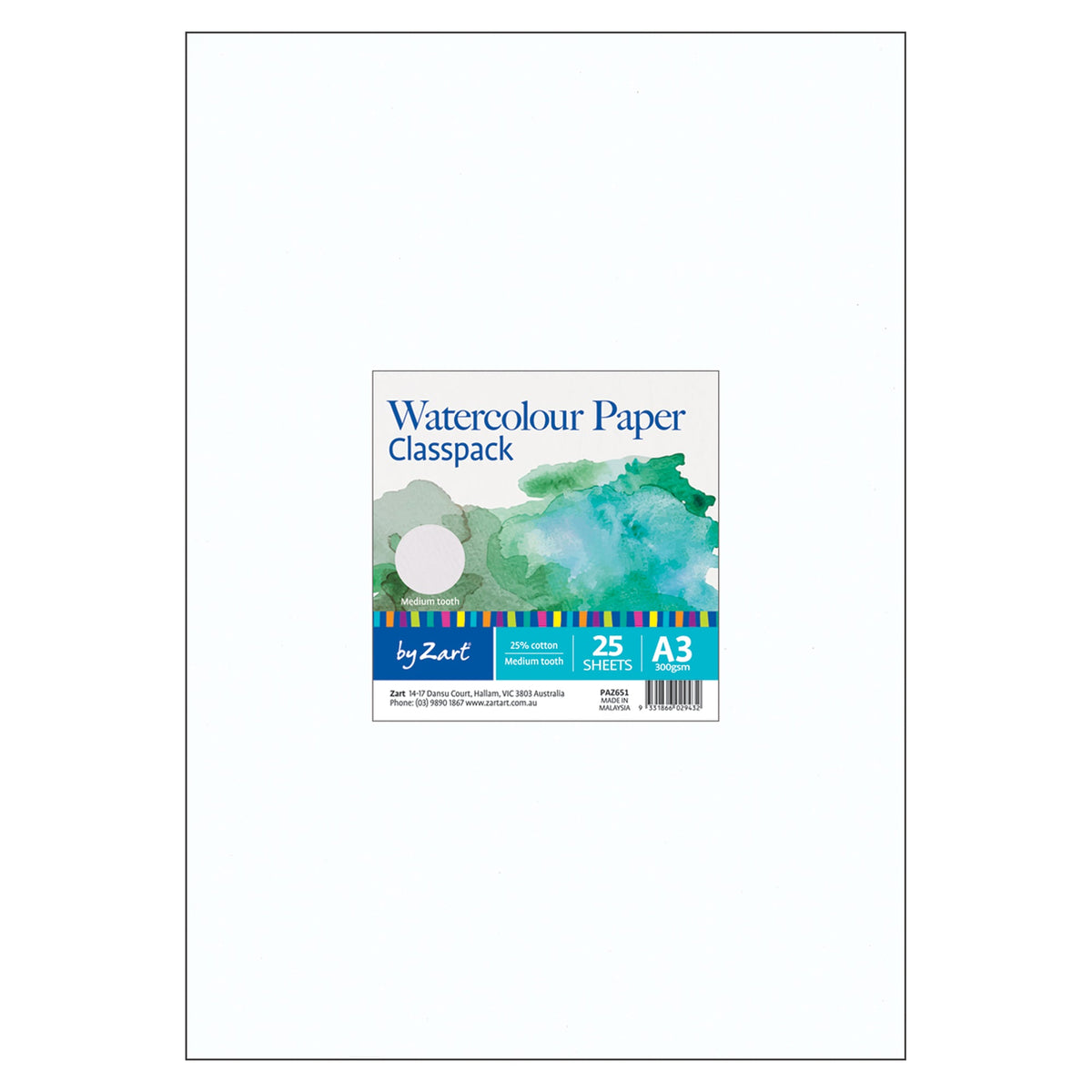 Zart Watercolour Paper A3 300gsm Cold Pressed 25 Sheets 25 Percent Cotton
