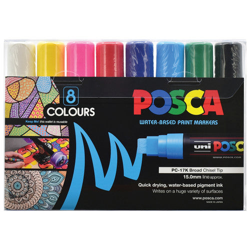 Posca PC-17K Paint Marker Pen Chisel Extra Broad Assorted Wallet of 8