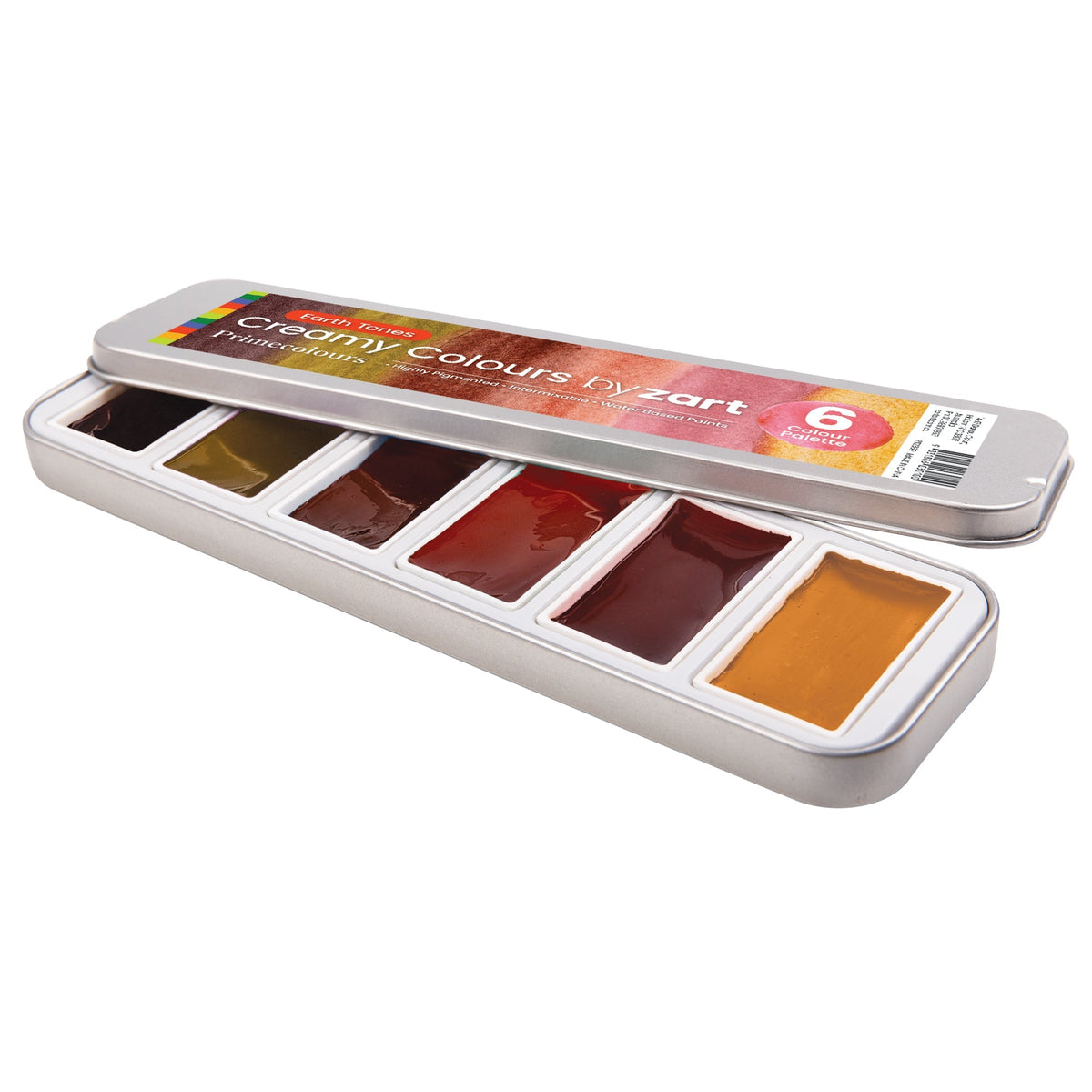 Zart Creamy Colours Earth Tones 6 Semi Wet Watercolours in a Tin