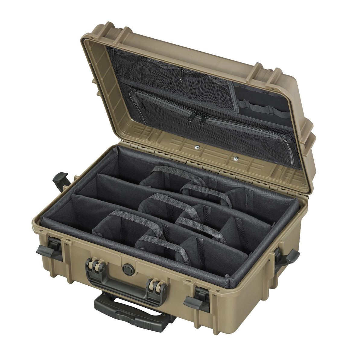 Panaro MAX505CAMORGTR Waterproof Case with Padded Dividers, Lid Organiser and Trolley Sahara