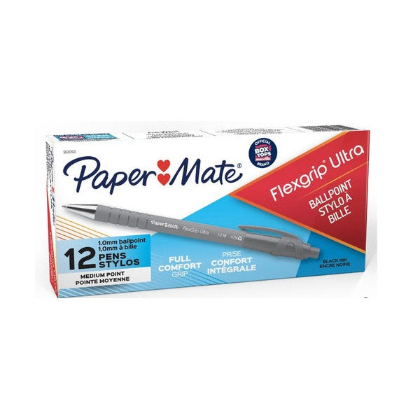 Papermate Flexgrip Ultra Retractable Ballpoint Pen Medium 1.0mm Black Box of 12