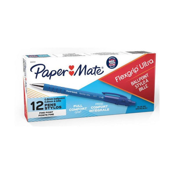 Papermate Flexgrip Ultra Retractable Ballpoint Pen Fine 0.8mm Blue Box of 12