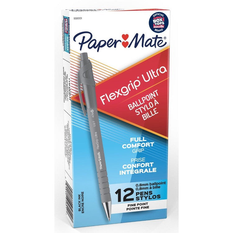 Papermate Flexgrip Ultra Retractable Ballpoint Pen Fine 0.8mm Black Box of 12