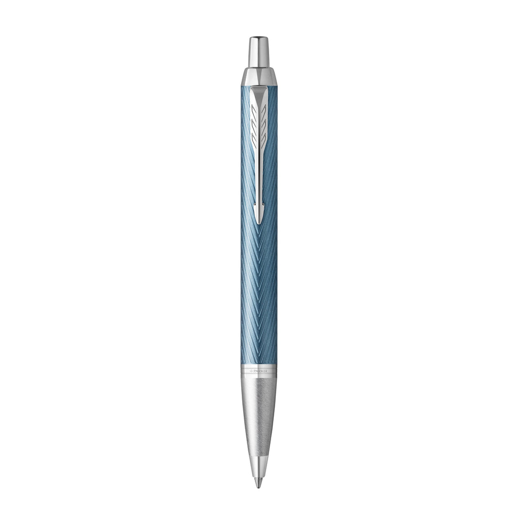 Parker IM Premium Ballpoint Pen Blue Grey Lacquer and Chrome Trim Medium Tip