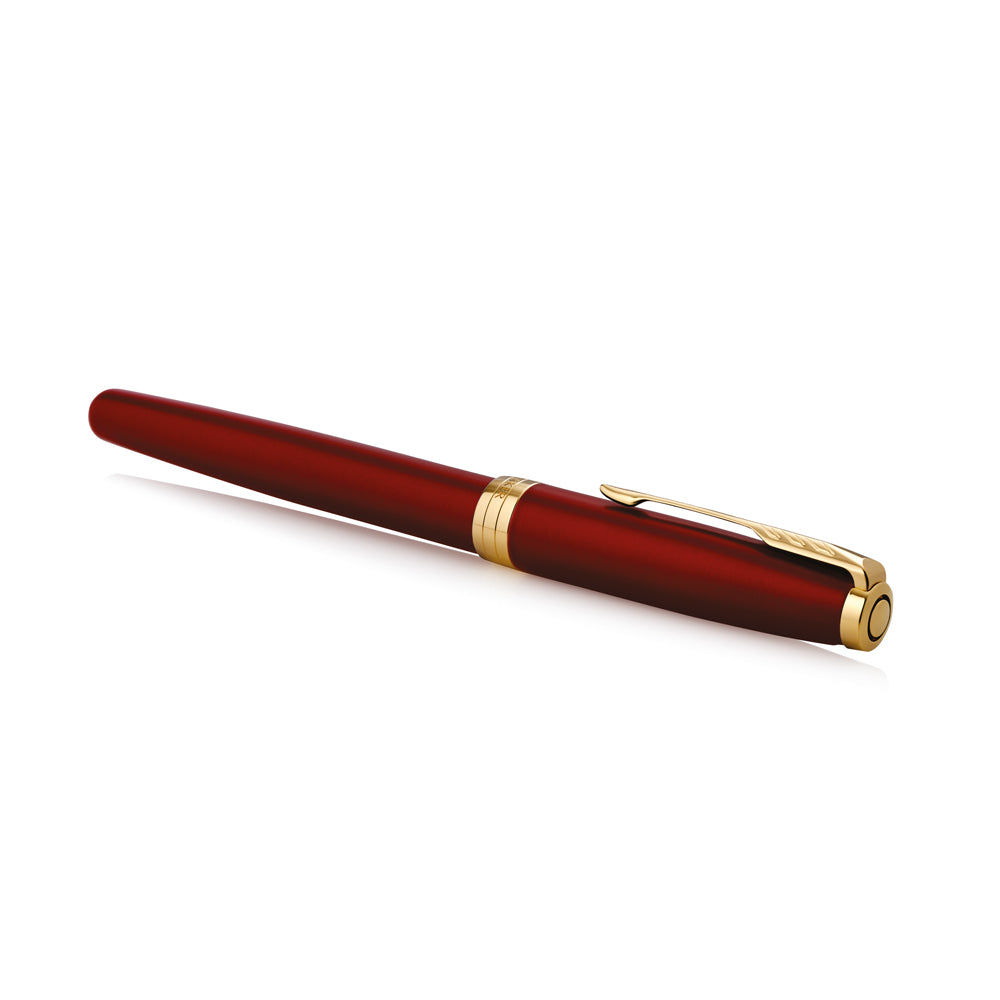 Parker Sonnet Fountain Pen Red Lacquer and Gold Trim Medium Nib