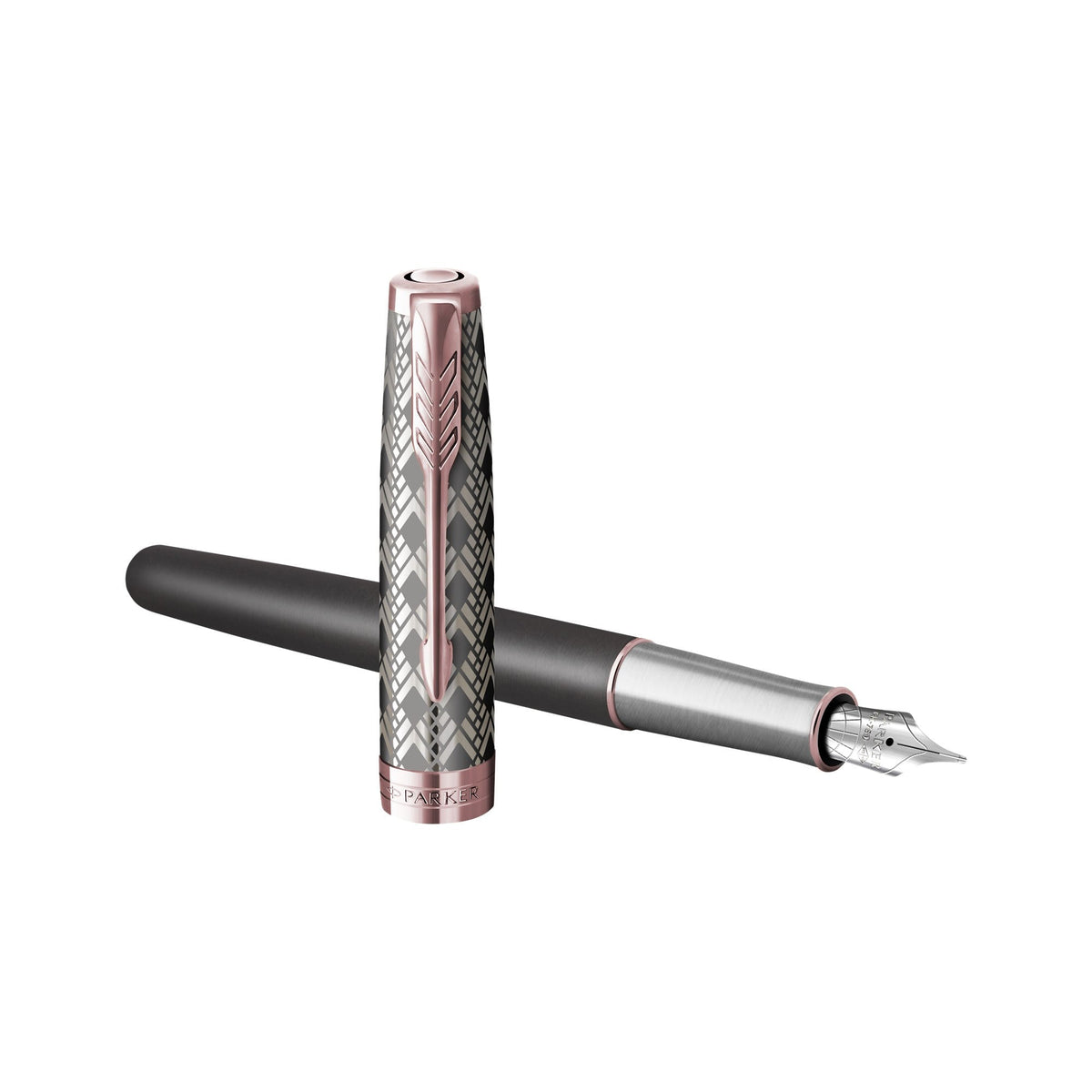 Parker Sonnet Premium Fountain Pen Metal Grey Lacquer and Rose Gold Trim Fine Nib