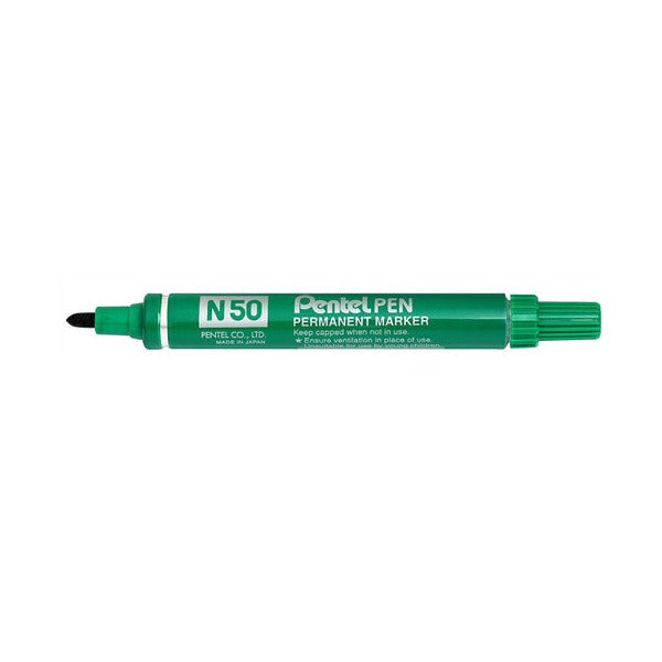 Pentel N50 Permanent Marker Bullet Point 1.5mm Green Box of 12