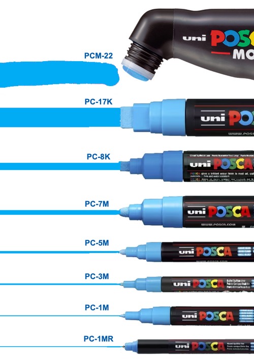 Posca PC-8K Paint Marker Pen Chisel Bold Black White Gold and Silver Wallet of 4