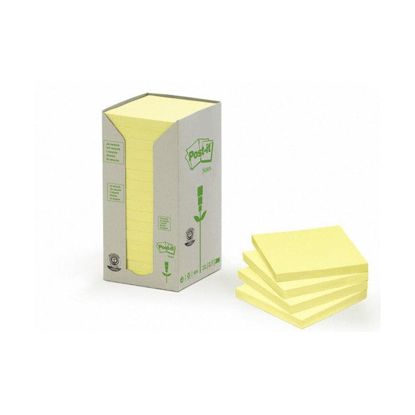 Post-it Recycled Notes Canary Yellow 76 x 76mm Pack of 16 654-RTY