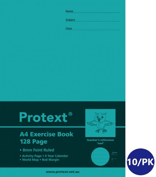 Protext Exercise Book A4 128 Page Ruled PP Cover Owl Pack of 10