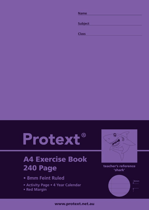 Protext Exercise Book A4 240 Page Ruled PP Cover Shark Pack of 5