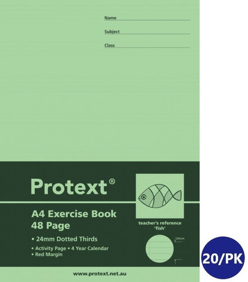 Protext Exercise Book A4 48 Page 24mm Dotted Thirds Ruled Fish