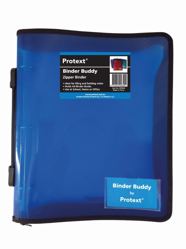 Protext Binder Buddy 25mm 3 Ring with Zipper and Handle Blue