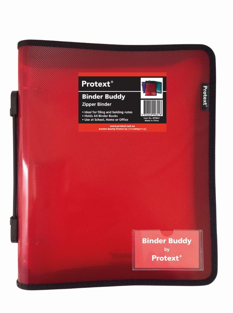 Protext Binder Buddy 25mm 3 Ring with Zipper and Handle Red