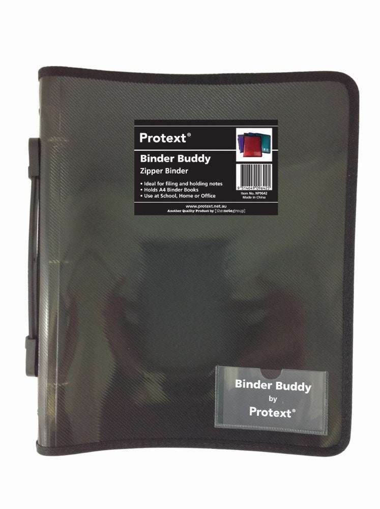 Protext Binder Buddy 25mm 3 Ring with Zipper and Handle Smoke