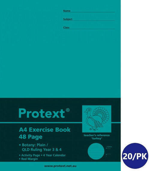 Protext Exercise Book A4 48 Page Botany Plain Plus QLD Year 3/4 Ruled Turkey