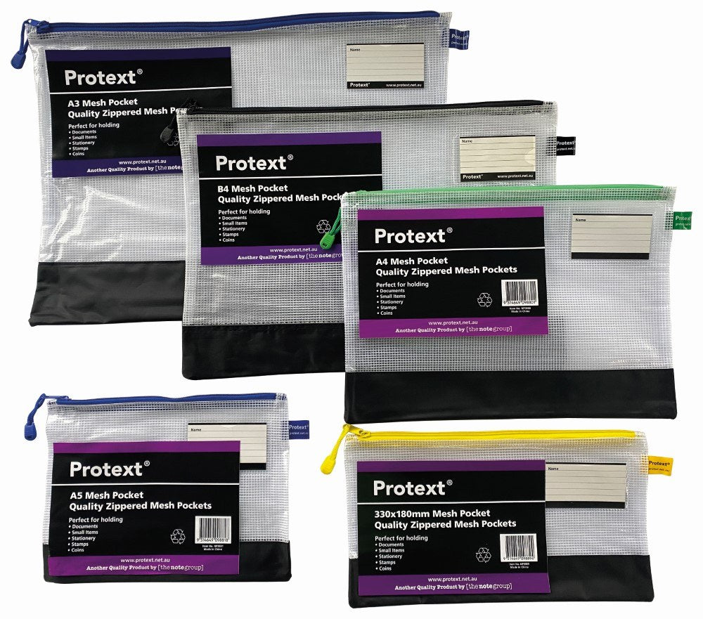 Protext Mesh Pouch A3 with Note Card Holder Assorted Zipper