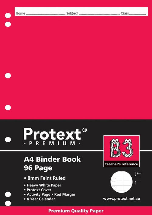 Protext Premium Binder Book A4 96 Page 8mm Ruled Red Margin B3