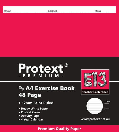Protext Premium Exercise Book 2/3 A4 48 Page 12mm Ruled Red Margin E13