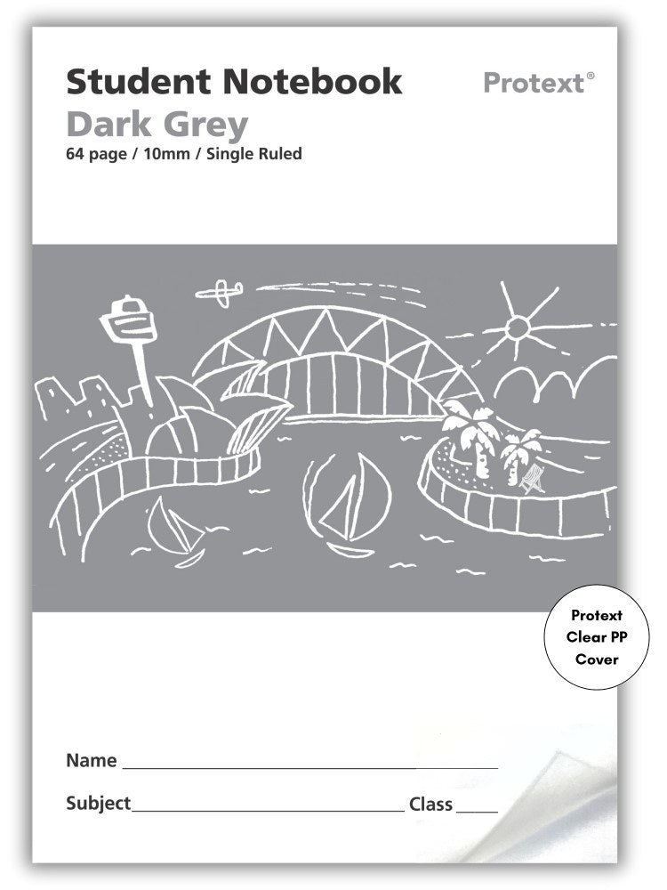 Protext Student Notebook 64 Page 10mm Single Ruled Dark Grey