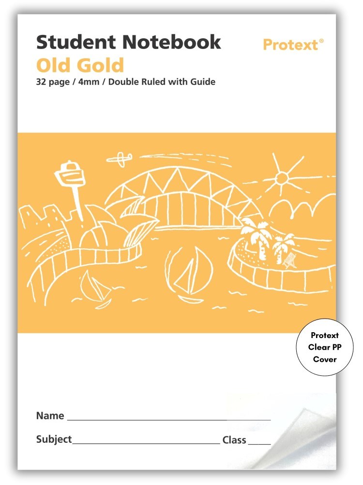 Protext Student Notebook 32 Page 4mm Double Ruled with Guide Old Gold